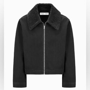 STAUD x Wrangler Black Jacket with Shearling Collar